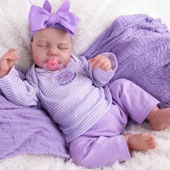 🆕20inch Soft Cloth Body Newborn Baby Dolls Poseable Limbs Purple Doll Girl - Picture 1 of 8